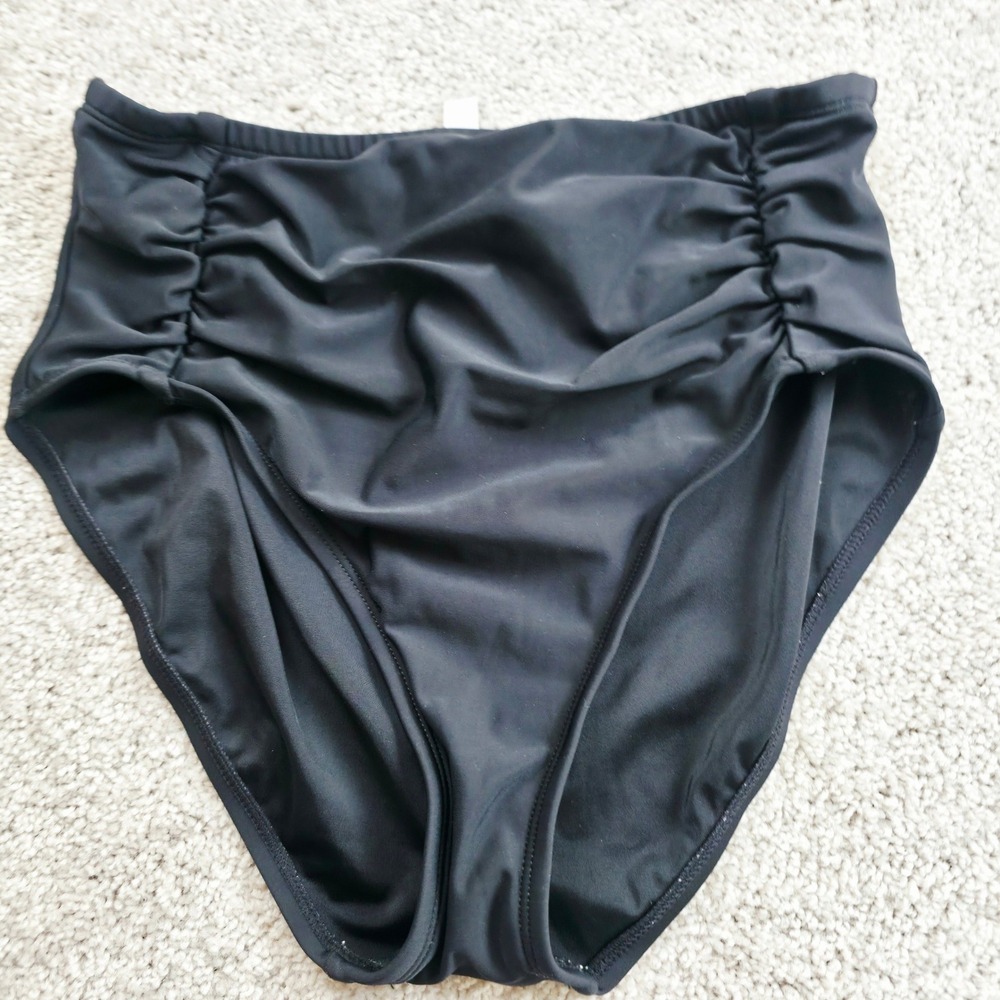 Coastal Cove‎ Swim Bottoms Womens 10 Black High Waised Ruched Bikini Briefs 5904
